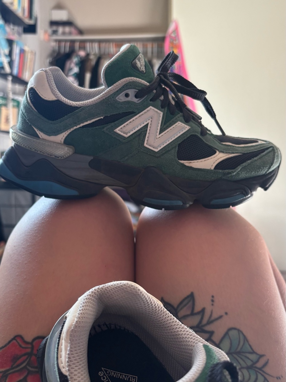 New Balance 9060 Green and Black Athletic Sneakers - Picture 4 of 11
